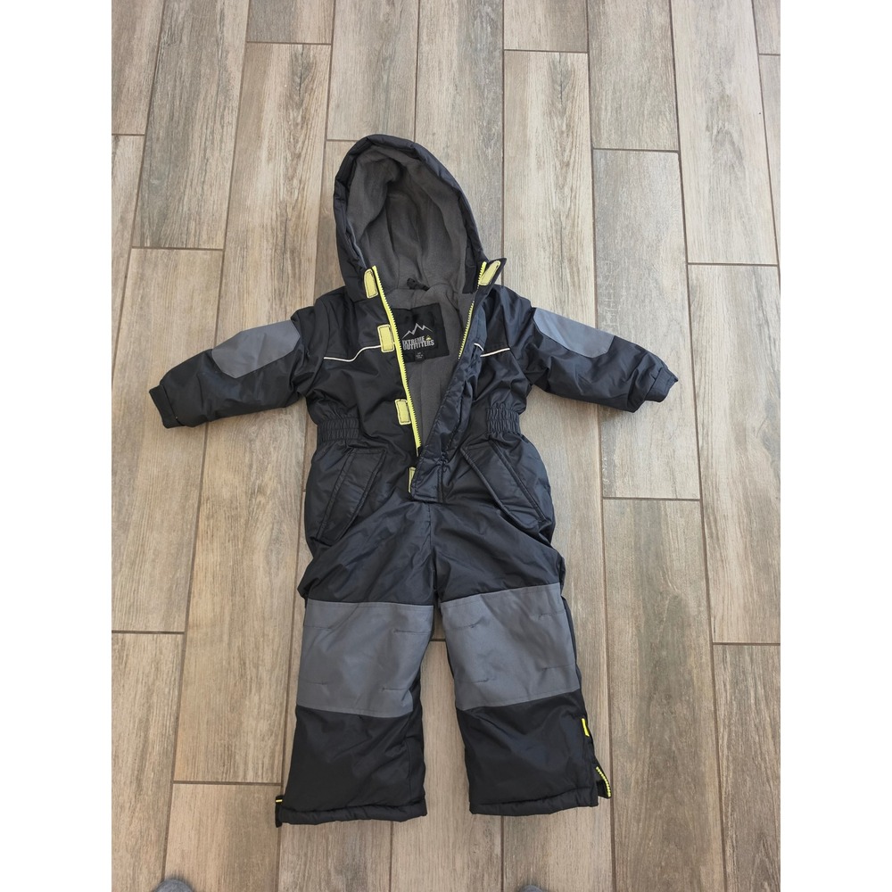 iXtreme Outfitters Kids Black Grey Neon Yellow Hooded Snowsuit One-Piece 2T